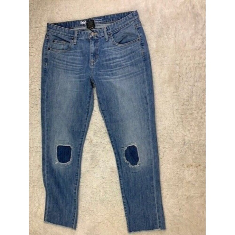 Mossimo Size 6 Womens Jeans Boyfriend Crop Raw Hem Mid Rise Stretch Med Wash